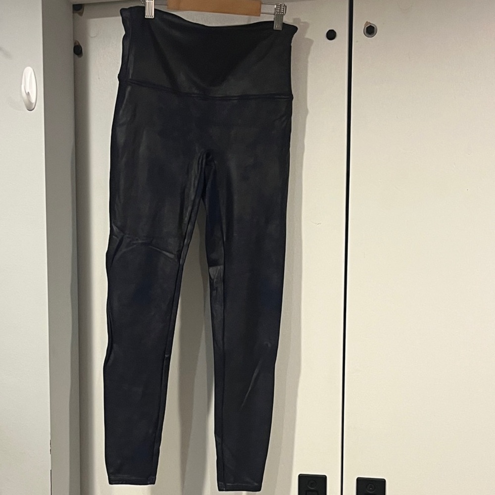 SPANX Navy Faux Leather Leggings